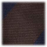 Viola Milano -  Block Stripe 3-fold Grenadine Tie – Navy Brown - Made in Italy - Luxury Exclusive Collection