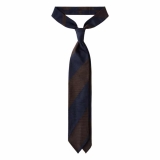 Viola Milano -  Block Stripe 3-fold Grenadine Tie – Navy Brown - Made in Italy - Luxury Exclusive Collection