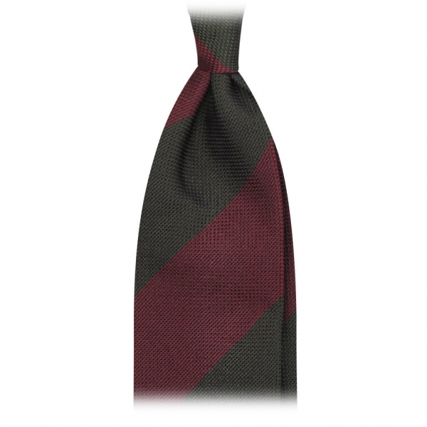 Viola Milano - Block Stripe 3-Fold Grenadine Tie - Wine Forest - Made in Italy - Luxury Exclusive Collection