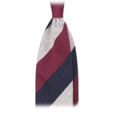 Viola Milano - Block Stripe Handrolled Woven Shantung Tie - Navy Mix - Made in Italy - Luxury Exclusive Collection