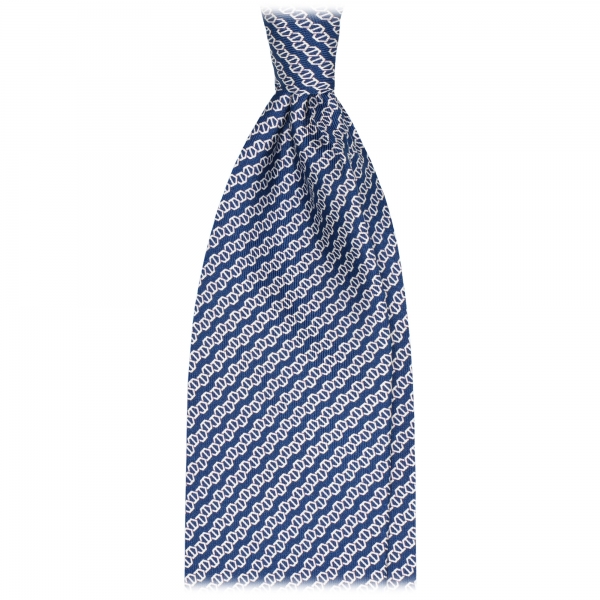 Viola Milano - Chain Maillon Selftipped Italian Silk Tie - Navy / White - Made in Italy - Luxury Exclusive Collection