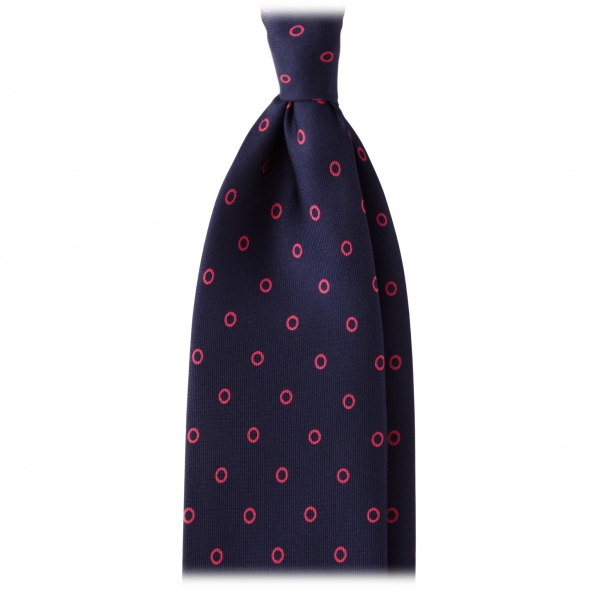 Viola Milano - Circle Printed Selftipped Italian Silk Tie – Navy/Pink - Made in Italy - Luxury Exclusive Collection