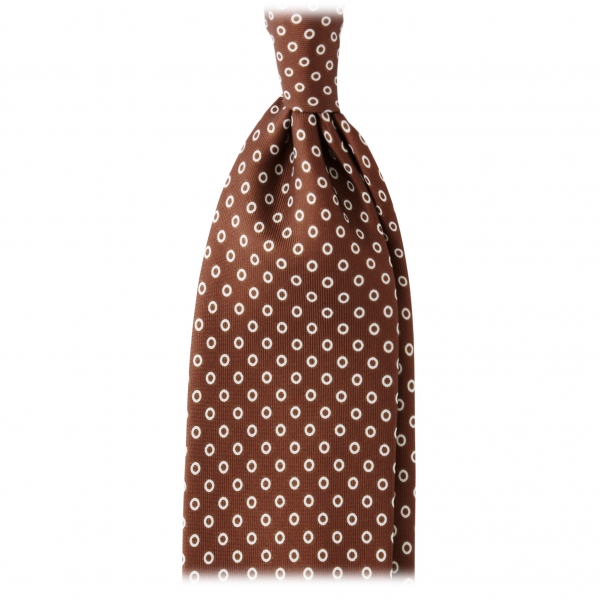 Viola Milano - Circle Printed Selftipped Italian Silk Tie - Brown / White - Made in Italy - Luxury Exclusive Collection