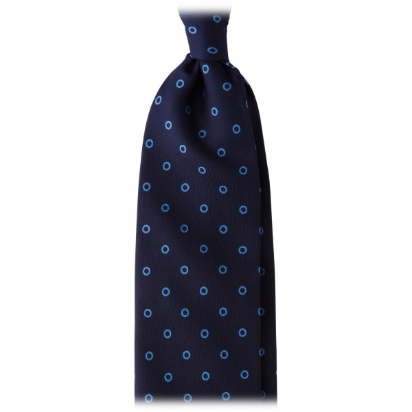 Viola Milano - Circle Printed Selftipped Italian Silk Tie - Navy / Sea - Made in Italy - Luxury Exclusive Collection