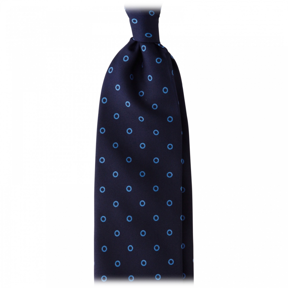 Viola Milano - Circle Printed Selftipped Italian Silk Tie - Navy / Sea - Made in Italy - Luxury Exclusive Collection