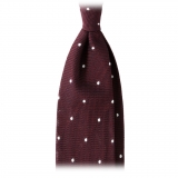 Viola Milano - Classic Polka Dot 3-fold Grenadine Tie - Wine/ White - Made in Italy - Luxury Exclusive Collection