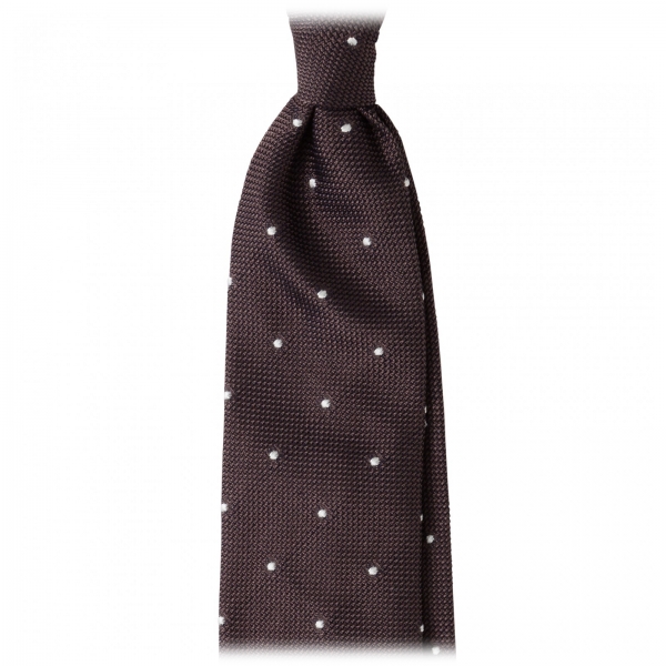 Viola Milano - Classic Polka Dot 3-Fold Grenadine Tie - Navy / Red - Made in Italy - Luxury Exclusive Collection