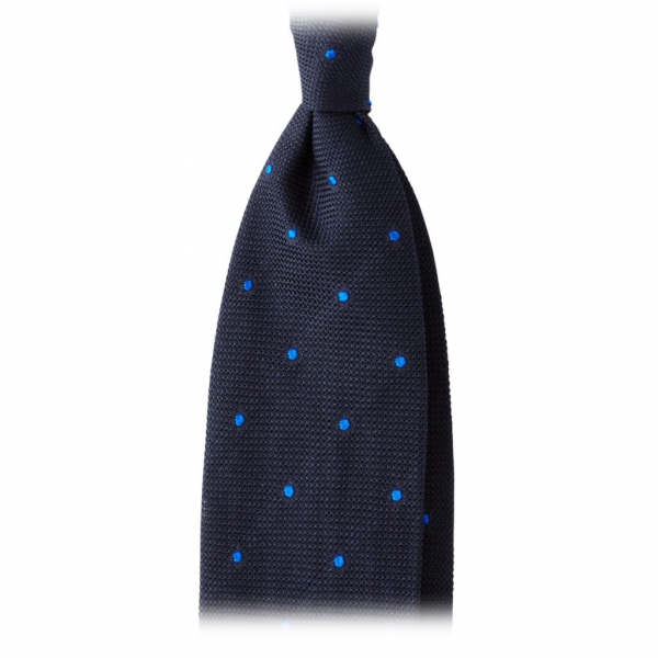 Viola Milano - Classic Polka Dot 3-Fold Grenadine Tie - Navy / Blue - Made in Italy - Luxury Exclusive Collection