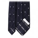 Viola Milano - Classic Polka Dot 3-fold Grenadine Tie - Navy/ White - Made in Italy - Luxury Exclusive Collection