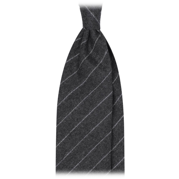Viola Milano - Classic Shalk Stripe Untipped Flannel Tie - Dark Grey - Made in Italy - Luxury Exclusive Collection