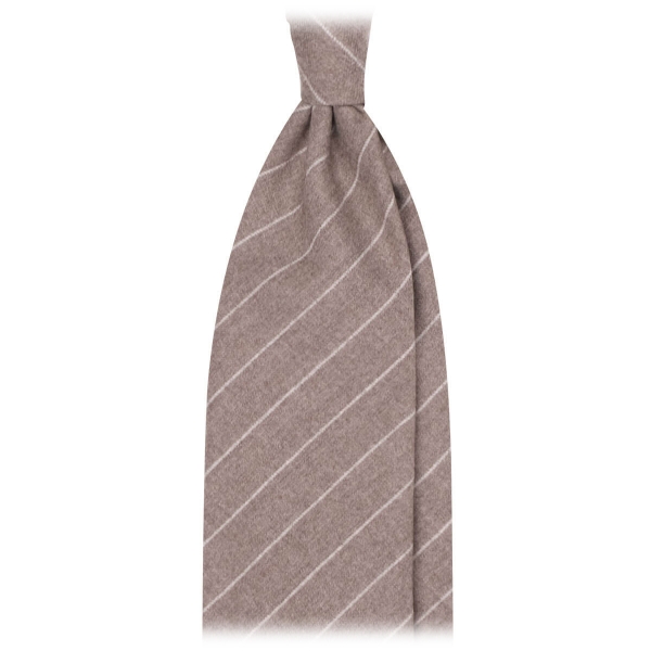 Viola Milano - Classic Shalk Stripe Untipped Flannel Tie - Beige - Made in Italy - Luxury Exclusive Collection