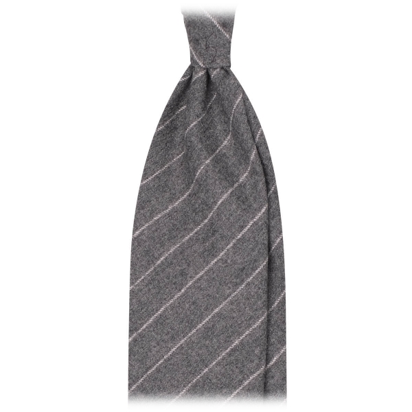 Viola Milano - Classic Shalk Stripe Untipped Flannel Tie - Light Grey - Made in Italy - Luxury Exclusive Collection