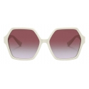Valentino - Occhiale da Sole Esagonale in Acetato VLogo Signature - Avorio Viola - Valentino Eyewear