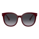 Valentino - Studded Round Acetate Sunglasses - Burgundy Havana Gray - Valentino Eyewear