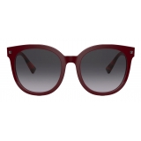 Valentino - Occhiale da Sole Rotondi in Acetato Stud - Bordeaux Havana Grigio - Valentino Eyewear