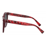 Valentino - Studded Round Acetate Sunglasses - Burgundy Havana Gray - Valentino Eyewear
