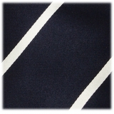 Viola Milano - Classic Stripe Selftipped Woven Silk Jacquard Tie – Navy / White - Made in Italy - Luxury Exclusive Collection