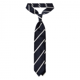 Viola Milano - Classic Stripe Selftipped Woven Silk Jacquard Tie – Navy / White - Made in Italy - Luxury Exclusive Collection