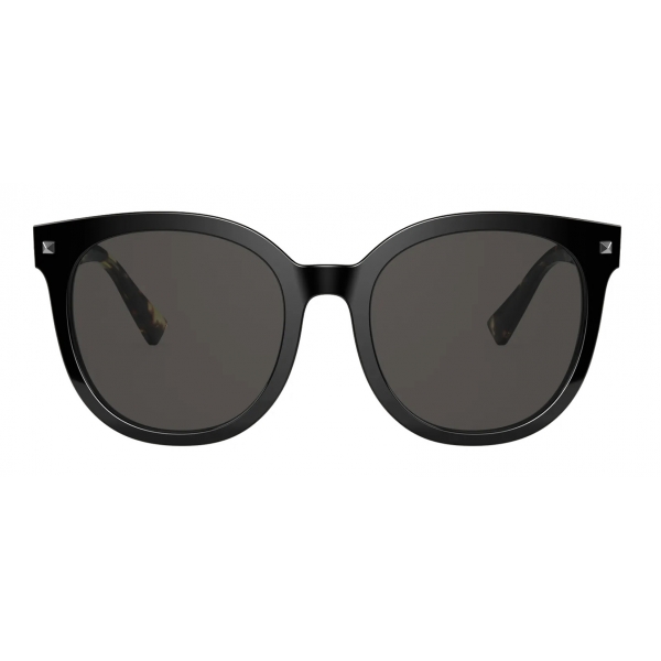 Valentino - Studded Round Acetate Sunglasses - Yellow Havana Gray - Valentino Eyewear