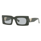 Valentino - Occhiale da Sole Rettangolare in Acetato VLogo Signature - Verde Grigio - Valentino Eyewear