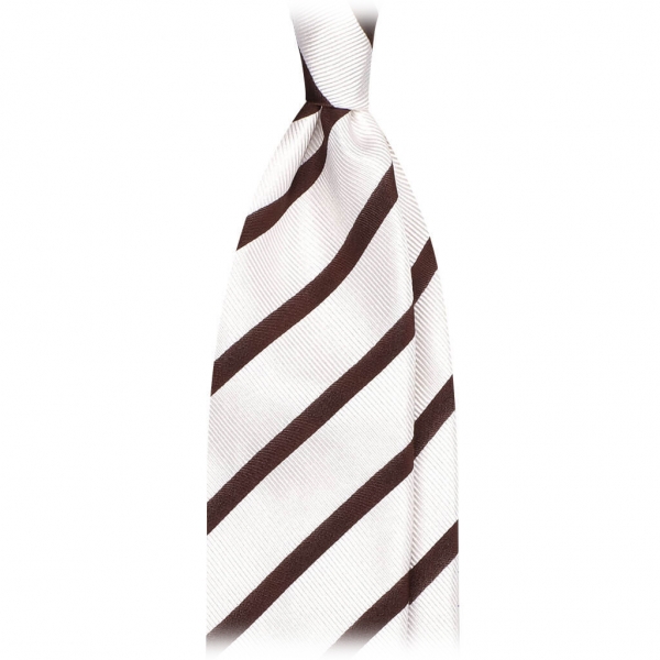Viola Milano - Classic Stripe Selftipped Silk Jacquard Tie - Brown / Navy - Made in Italy - Luxury Exclusive Collection