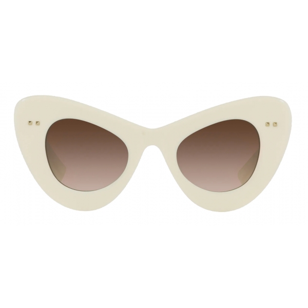 Valentino - Occhiale da Sole Cat-Eye in Acetato VLogo Signature - Avorio Marrone - Valentino Eyewear