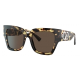 Valentino - VLogo Signature Square Acetate Sunglasses - Havana Brown - Valentino Eyewear