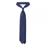 Viola Milano - Cube Pattern Selftipped Silk Tie - Navy - Made in Italy - Luxury Exclusive Collection