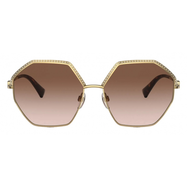 Valentino - Occhiale da Sole Esagonale in Metallo Vlogo Signature - Oro Marrone - Valentino Eyewear