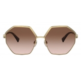 Valentino - Occhiale da Sole Esagonale in Metallo Vlogo Signature - Oro Marrone - Valentino Eyewear