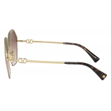 Valentino - Occhiale da Sole Esagonale in Metallo Vlogo Signature - Oro Marrone - Valentino Eyewear