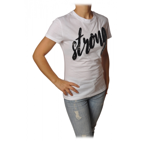 Dondup - T-shirt con Scritta Strong - Bianco - T-shirt - Luxury Exclusive Collection