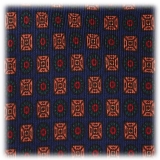 Viola Milano - Diamond Floral Handprinted Ancient Madder Silk Tie – Navy Mix - Made in Italy - Luxury Exclusive Collection