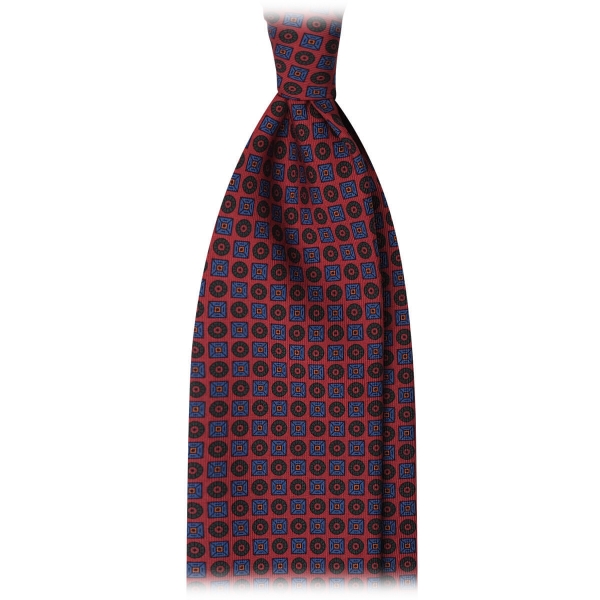 Viola Milano - Diamond Floral Handprinted Ancient Madder Silk Tie - Red - Made in Italy - Luxury Exclusive Collection