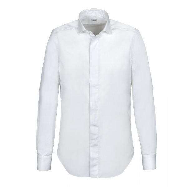 Tシャツ・カットソー GHERARDINI White Shirt with Classic Collar in Cotton Man One Peace High Neck Vintage White Blouse Men Dress Shirt