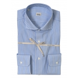 Alessandro Gherardi - Camicia a Manica Lunga - Riga Azzurra - Camicia - Handmade in Italy - Luxury Exclusive Collection