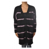 Ottod'Ame - Long Cardigan in Striped Pattern - Black/Lilac - Sweater - Luxury Exclusive Collection