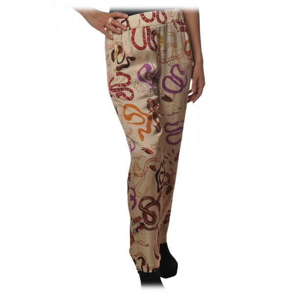 Ottod'Ame - Trousers in Abstract Pattern - Vanilla - Trousers - Luxury Exclusive Collection
