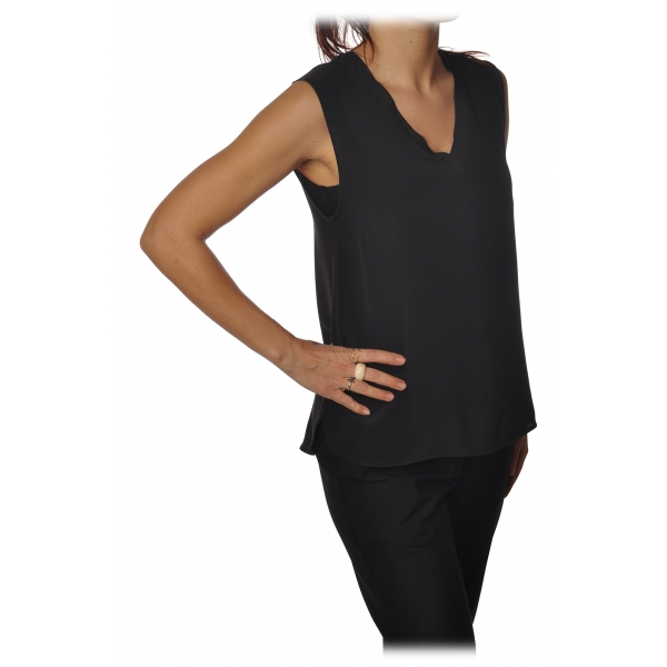 Ottod'Ame - Silk Tank Top with Wide Shoulder Strap - Black - Top - Luxury Exclusive Collection