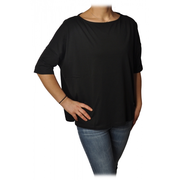 Ottod'Ame - T-Shirt with Boat Neckline - Black - T-Shirt - Luxury Exclusive Collection