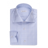 Viola Milano - Camicia a Manica Lunga - Azzurro e Bianco - Handmade in Italy - Luxury Exclusive Collection