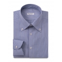 Viola Milano - Long Sleeve Shirt - Navy and White - Handmade in Italy - Luxury Exclusive Collection