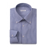 Viola Milano - Camicia a Manica Lunga - Navy e Bianco - Handmade in Italy - Luxury Exclusive Collection