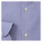 Viola Milano - Camicia a Manica Lunga - Navy e Bianco - Handmade in Italy - Luxury Exclusive Collection