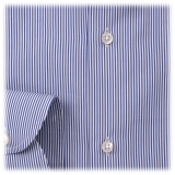 Viola Milano - Long Sleeve Shirt - Navy and White - Handmade in Italy - Luxury Exclusive Collection