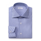 Viola Milano - Camicia a Manica Lunga - Riga Azzurra - Handmade in Italy - Luxury Exclusive Collection