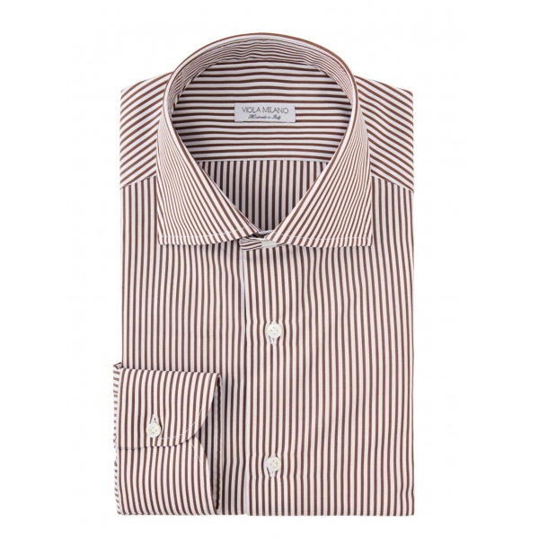 Viola Milano - Long Sleeve Shirt - Brown Stripe - Handmade in Italy - Luxury Exclusive Collection
