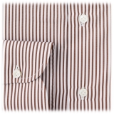 Viola Milano - Camicia a Manica Lunga - Riga Marrone - Handmade in Italy - Luxury Exclusive Collection