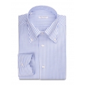 Viola Milano - Camicia Oxford Italiana a Righe - Blu - Handmade in Italy - Luxury Exclusive Collection