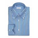 Viola Milano - Camicia a Manica Lunga - Riga Blu - Handmade in Italy - Luxury Exclusive Collection